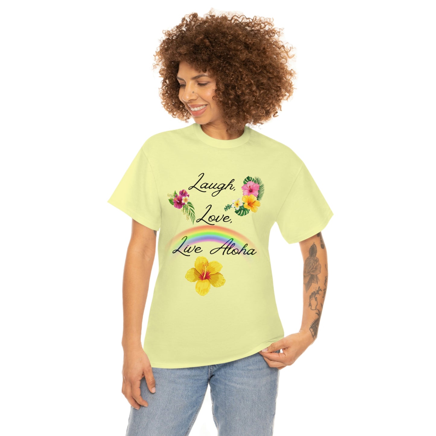 Laugh, Love, Live Aloha Rainbow Hibiscus