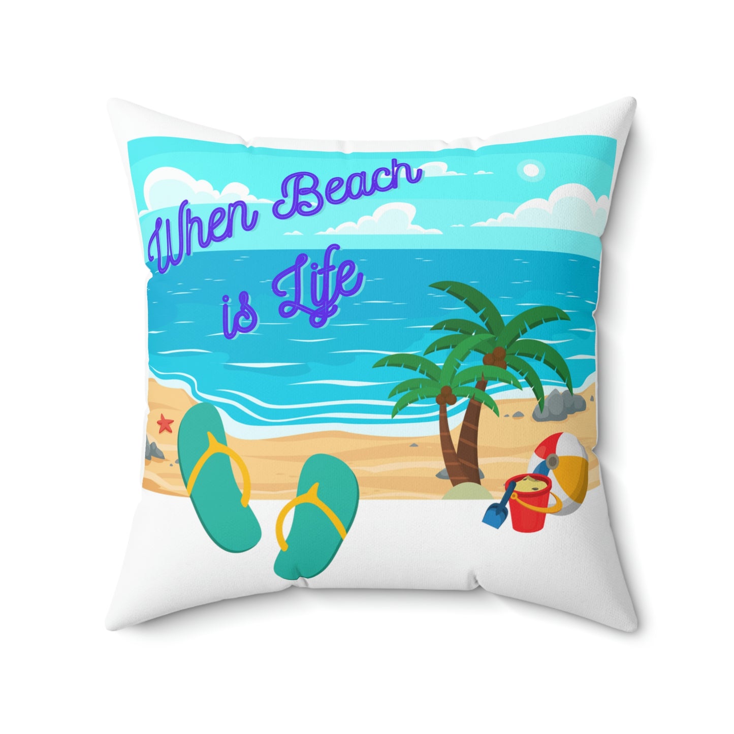 Lifes a Beach in Hawaii when Beach is Life Spun Polyester Square Pillow Case